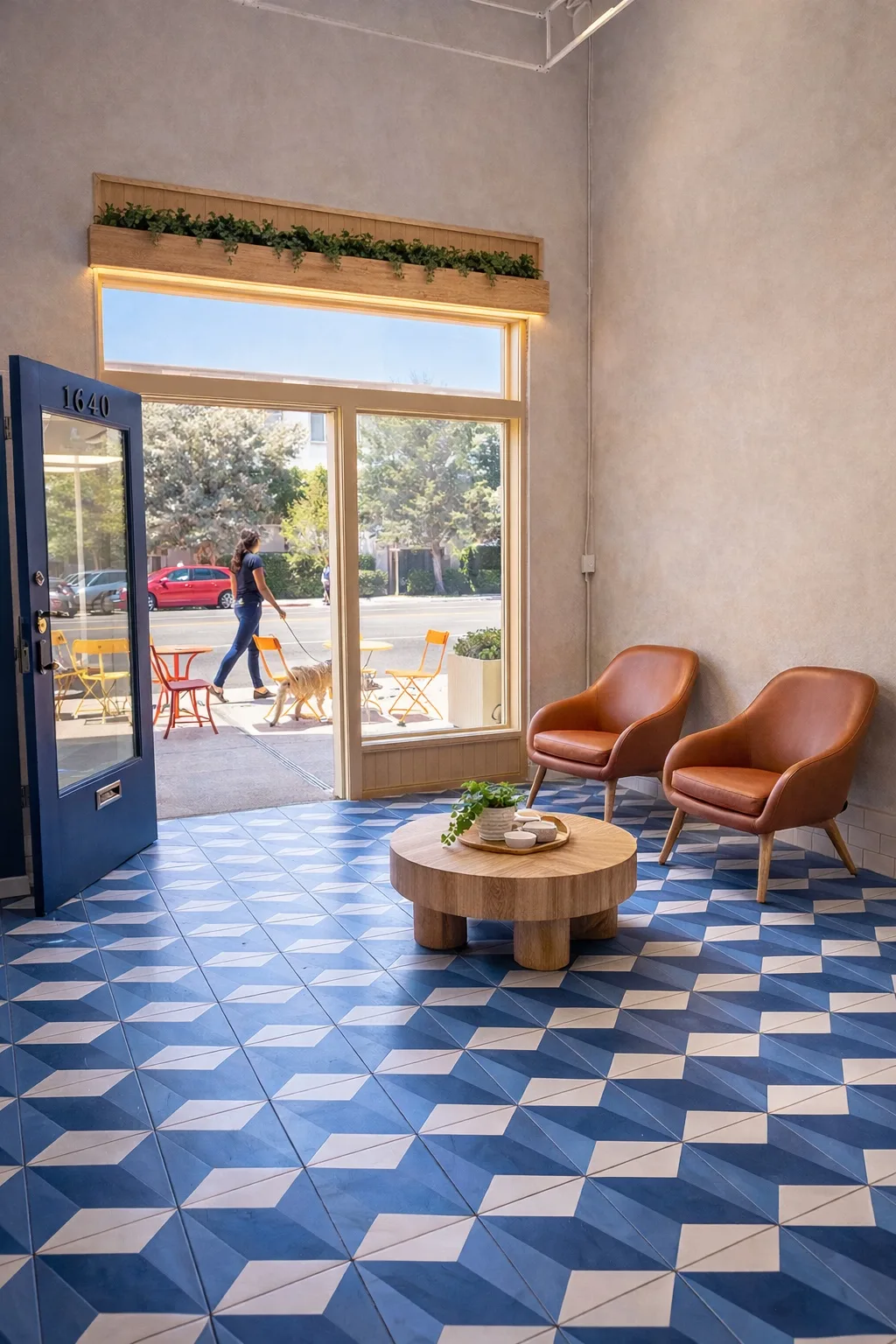 The calm, welcoming lobby of the Snout Studios grooming space in Echo Park, Los Angeles